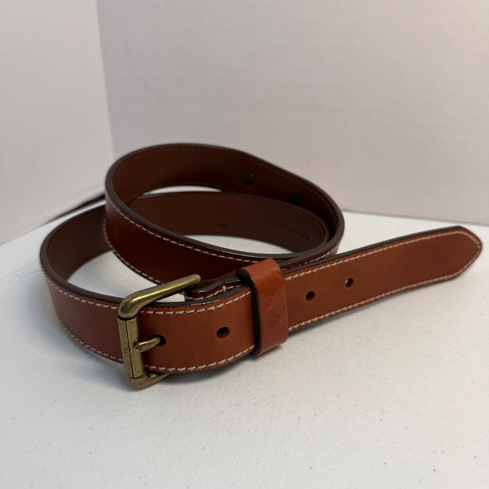Polo Ralph Lauren Brown Solid Brass Buckle Signature Plate  Belt Size 34